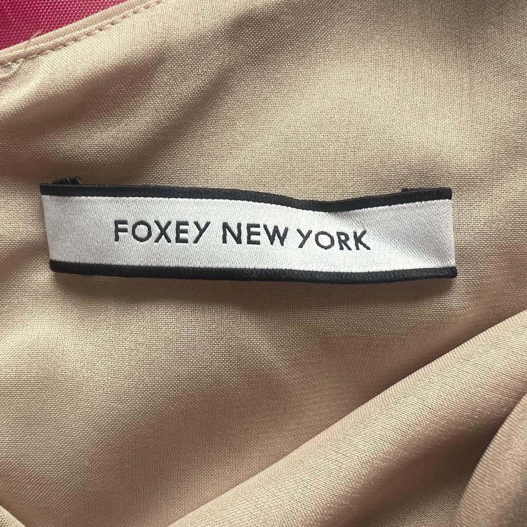 【良品】FOXEY NEW YORK サイドリボンワンピース ベージュ 38 フォクシーニューヨーク M ノースリーブ Ｖネック フレア
