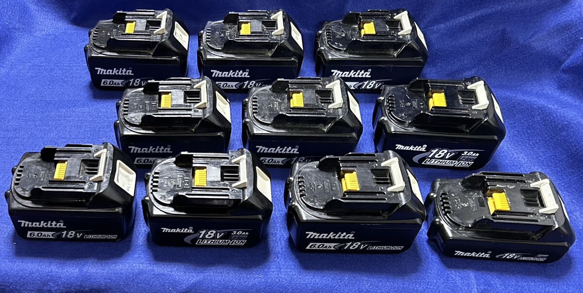 充電エラージャンク Makita純正バッテリーx10台 ( 6.0Ah 18V BL1860B x7台 + 3.0Ah 18V BL1830 x2台 + 18V BL1815 x1台 )の画像1