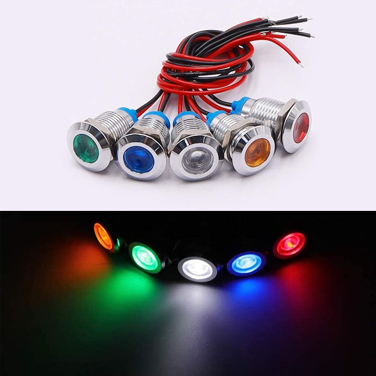 YFFSFDC 10mm DC 12-24V LED 防水インジケータライト パイロットライトシグナル インジケータ（５色セット）_画像6