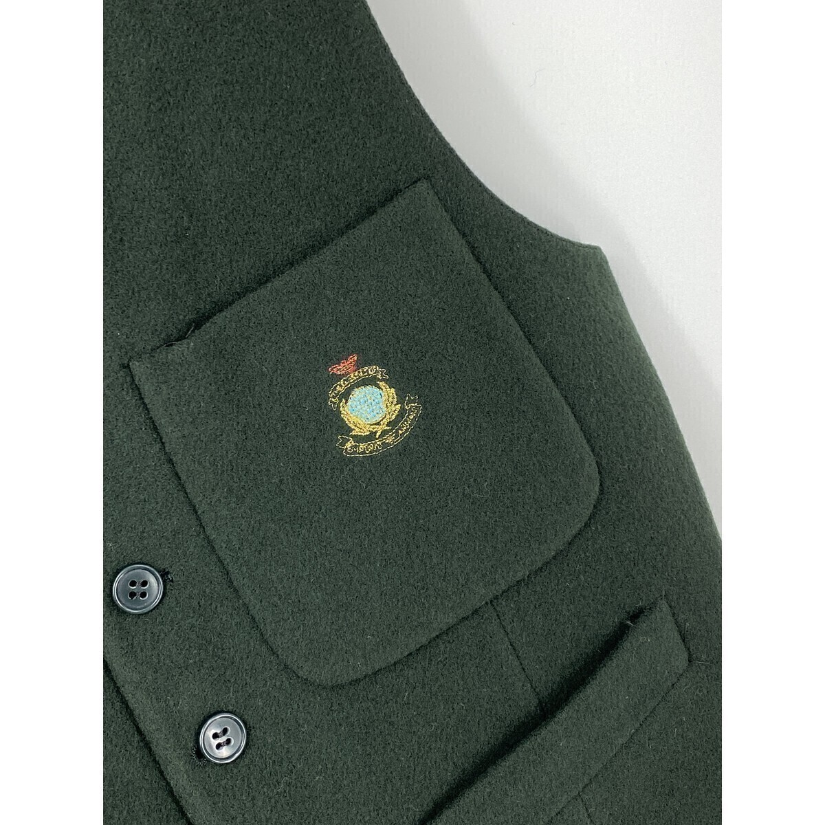 A8309/極美品 春夏 EMPORIO ARMANI エンポリオアルマーニ ウール ロゴ刺繍 ベスト ジレ 46REG S程 緑/イタリア製 メンズ スーツ用 ビジネス_画像3