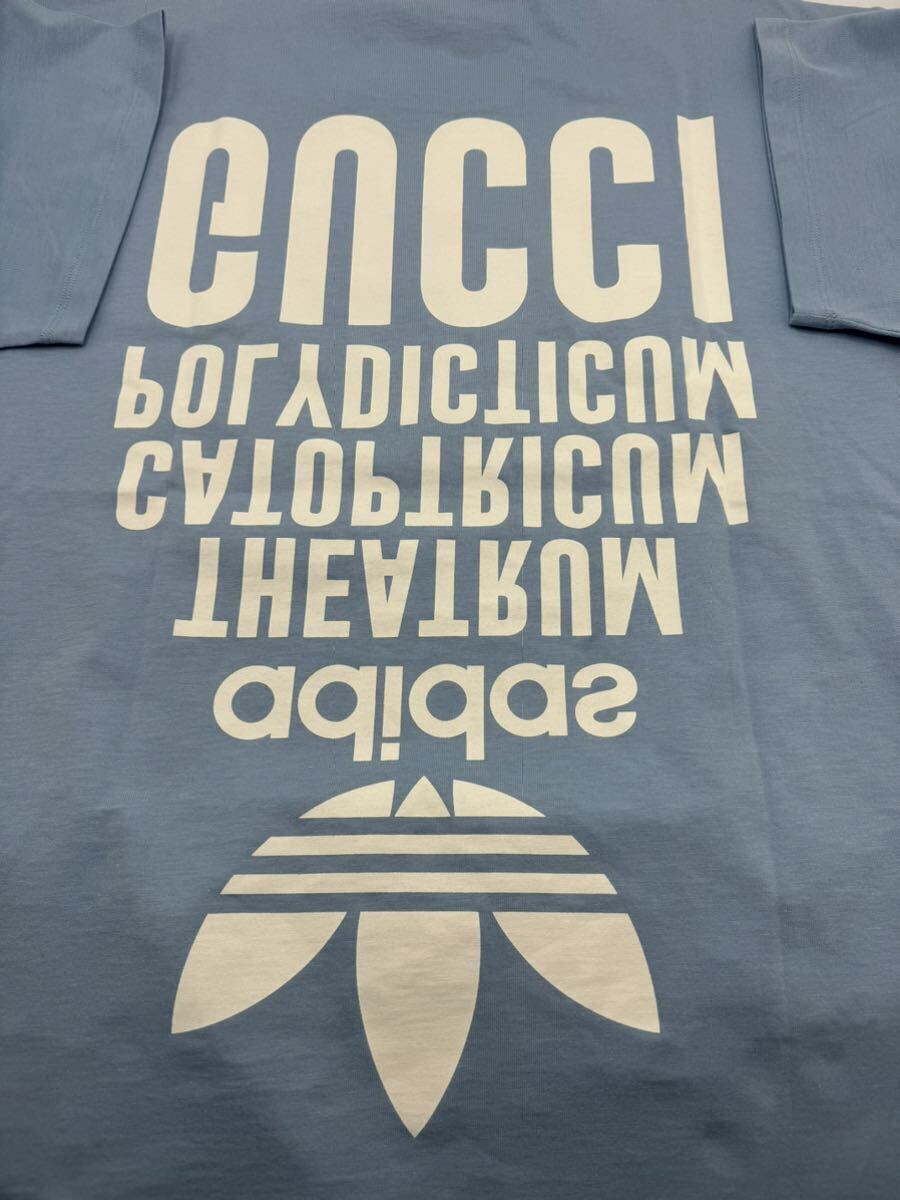 新品 未使用 GUCCI adidas グッチ Tシャツ アディダス コラボ フロント バック プリント オーバーサイズ メンズ M タグ付き 国内直営店購入_画像4