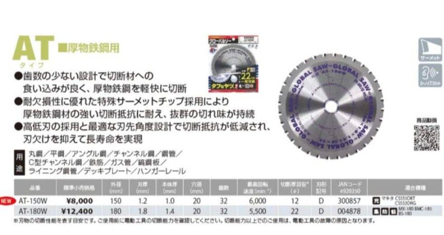 【4枚セット】モトユキ チップソー AT150W 本体: 奥行15cm 本体: 高さ0.1cm 本体: 幅15cm　