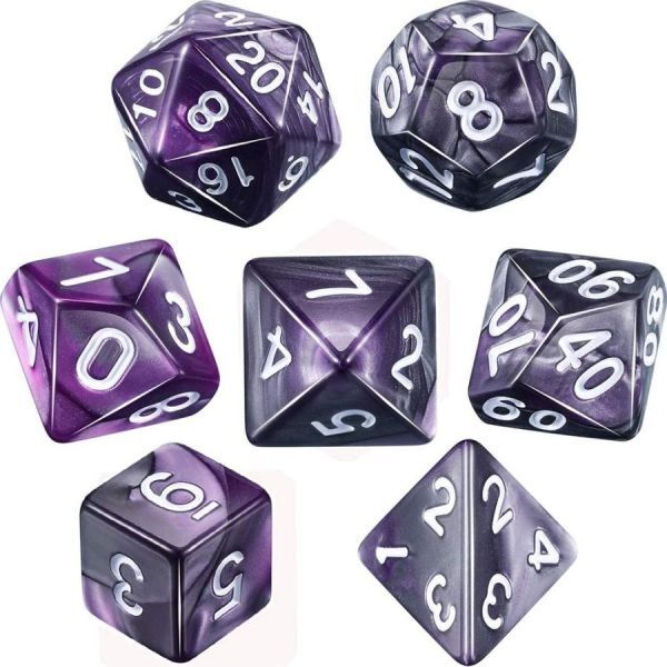 多面体のダイス サイコロ 7個 16mm D20 D12 D10 D8 D6 D4 Dungeons and Dragons DND TRPG MTG テーブルゲーム用 グレー パープル_画像1