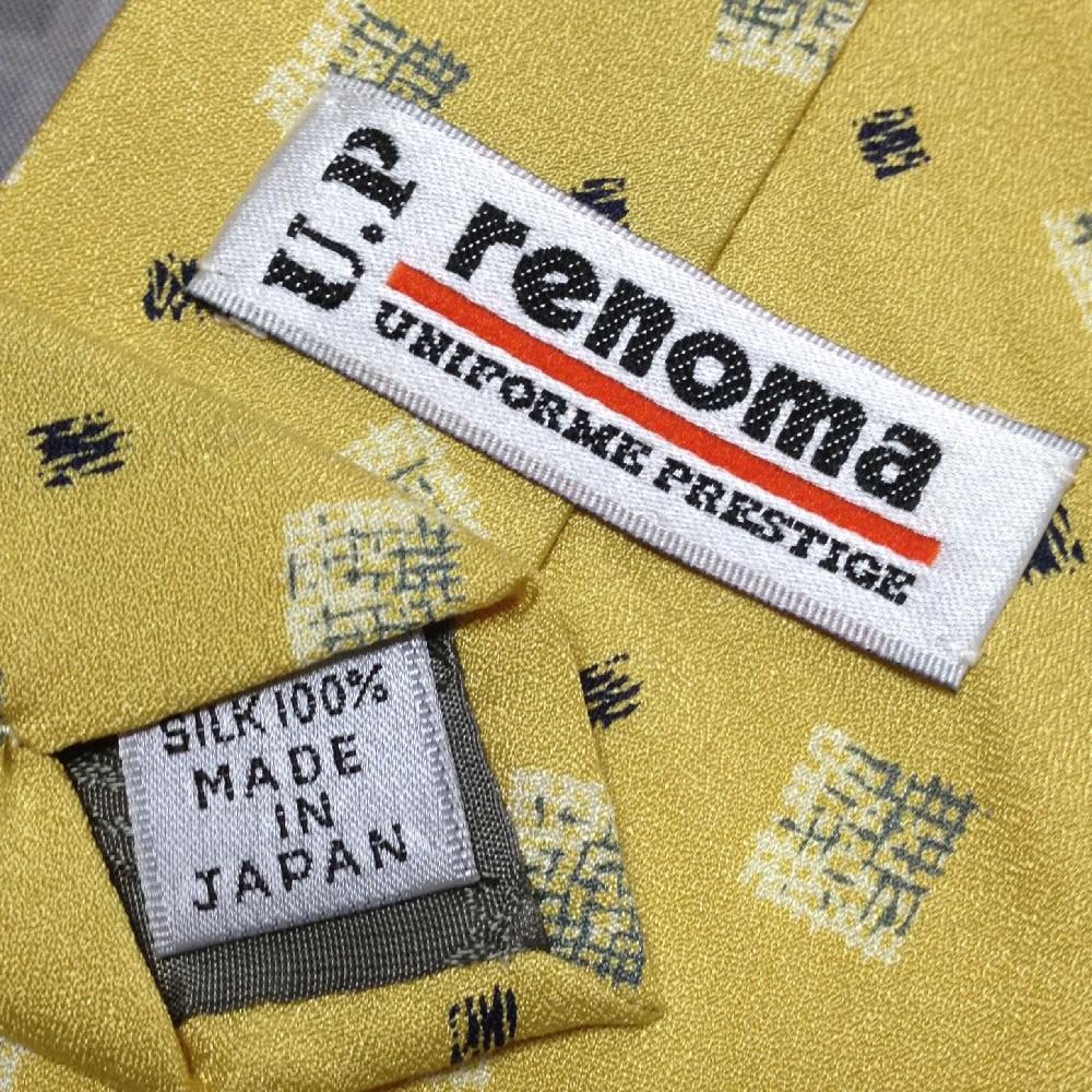 レノマ renoma 美品 未使用品 微光沢 ネクタイ 日本製 シルク100% パターン柄 黄系 イエロー系 E-008645 ゆうパケット_画像4