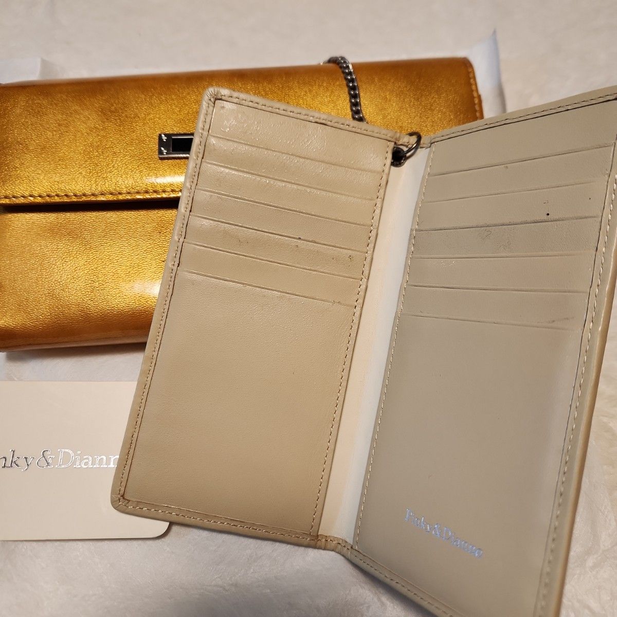 【中古品】PINKY＆DIANNE 長財布 カード入れ パスケース ゴールド 携帯ケース   