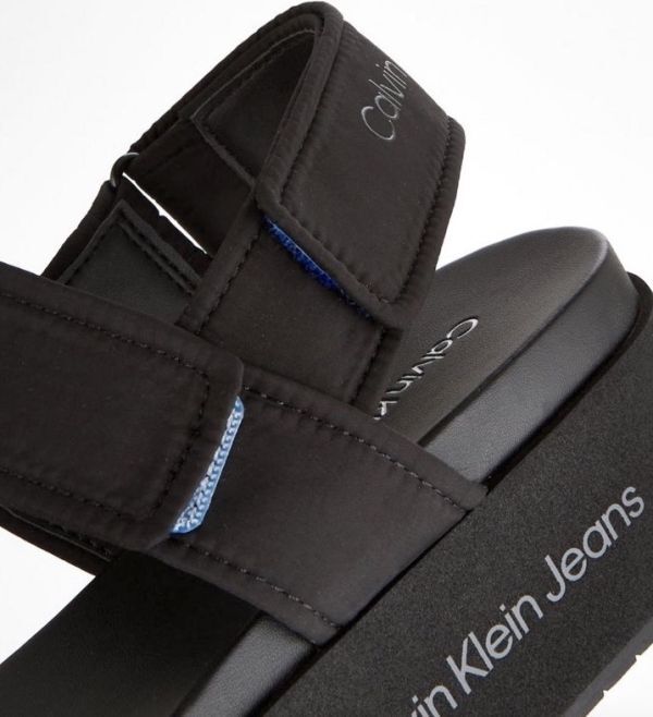 送料無料 Calvin Klein Jeans カルバン クライン 25.5cm フラット フラットフォーム ブラック ベルクロ サンダル バレエ スニーカー W8_画像6