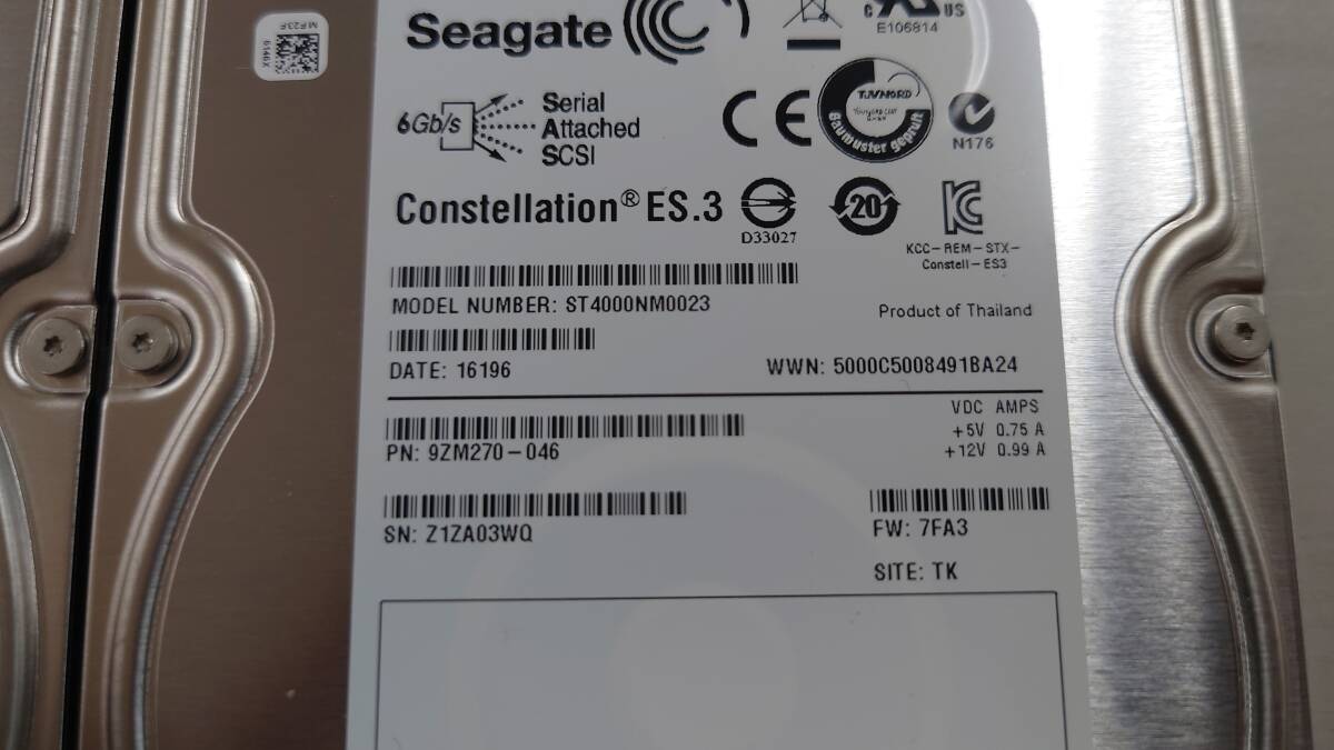 【2個セット】SEAGATE Constellation ES.3 ST4000NM0023 4TB SAS600 7200rpm 2個セット 動作品_画像2
