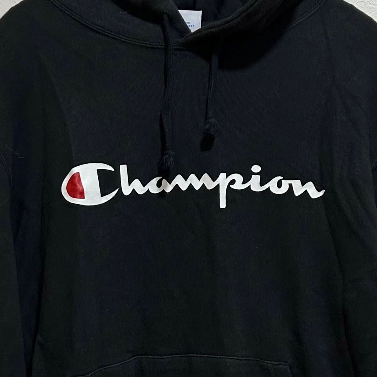Champion チャンピオン プルオーバー パーカー ブラック ロゴ　L