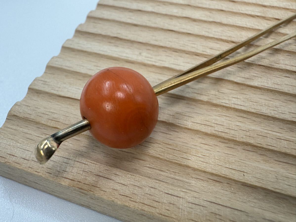 [0101] Vintage accessory .... sphere ornamental hairpin . coral K18 1 jpy from 