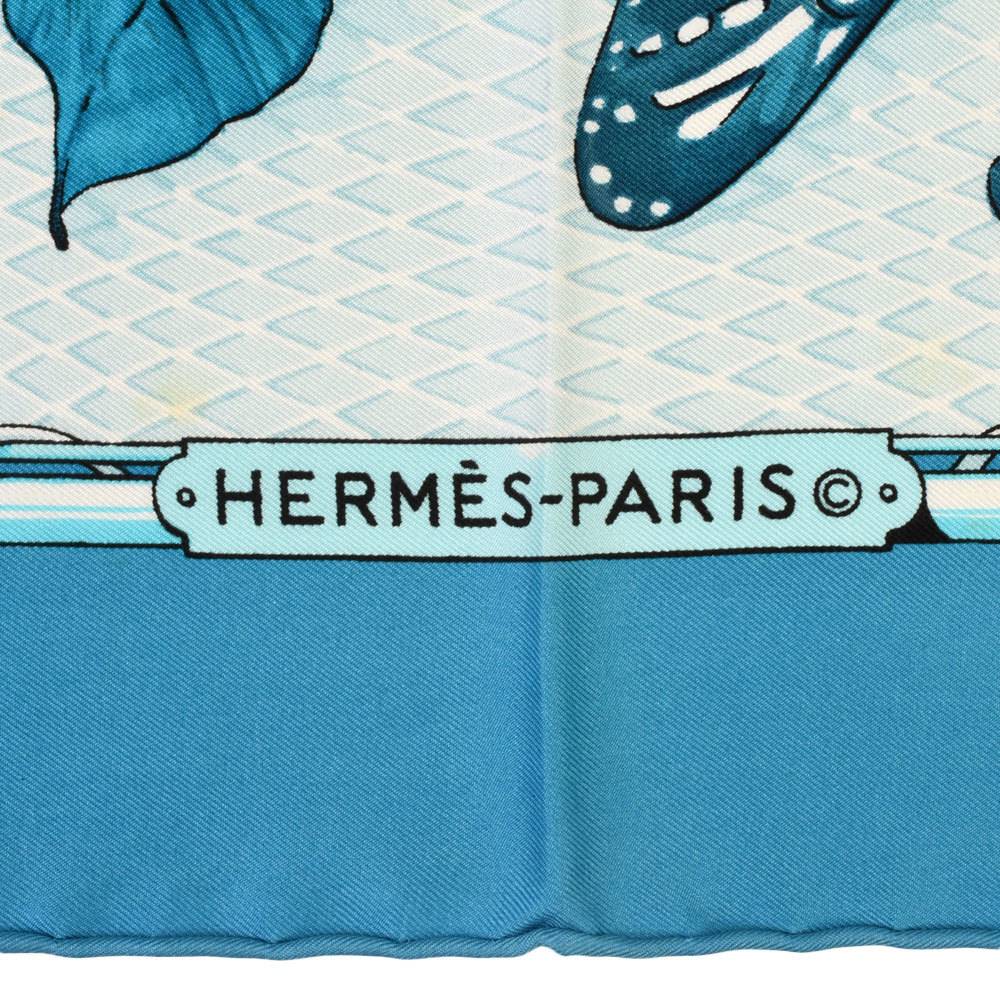 エルメス HERMES カレ90 スカーフ シルク 90cm ブルー FARANDOLE プロヴァンス地方の踊り 蝶 レディース_画像4