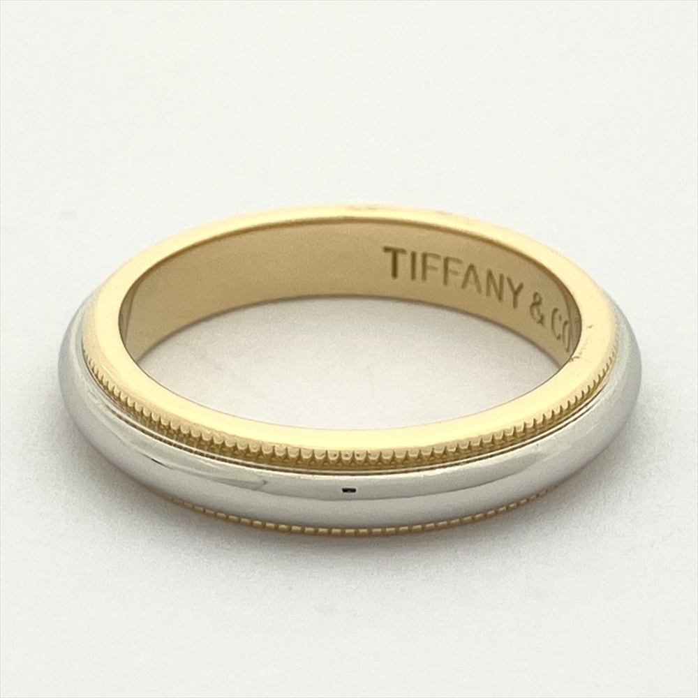 ティファニー Tiffany&Co. トゥギャザー ミルグレイン バンドリング リング 指輪 約8号 K18YG PT950 イエローゴールド プラチナ レディース_画像4