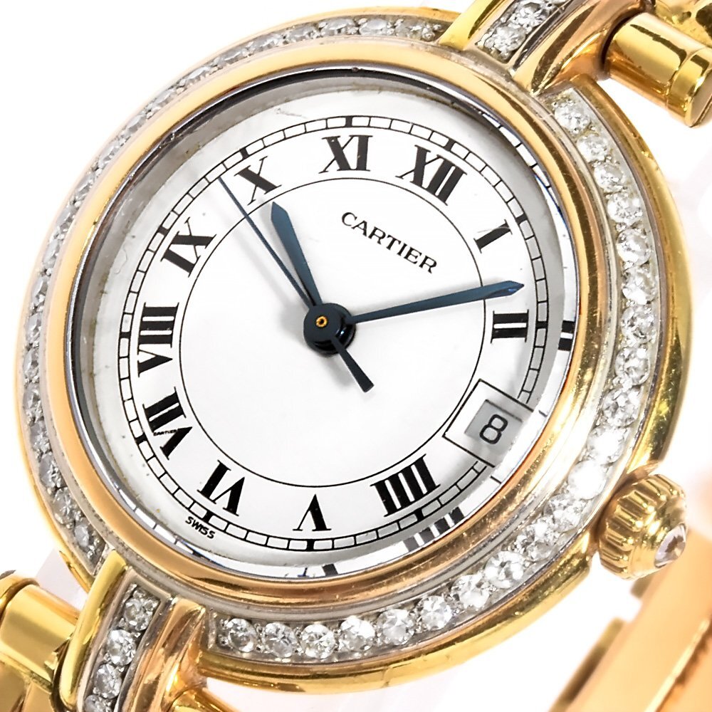 カルティエ Cartier パンテール ヴァンドーム デイト 腕時計 ホワイト文字盤 金無垢 ダイヤベゼル レディースの画像9