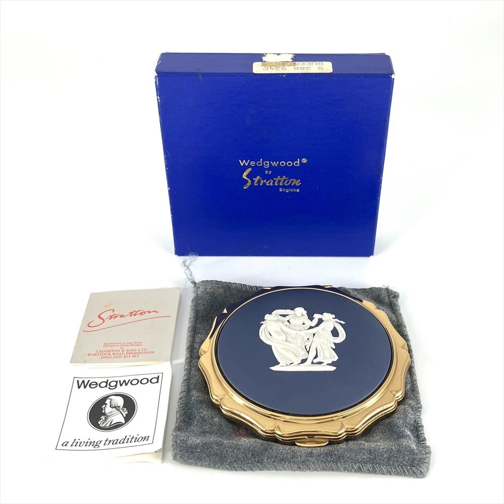  Wedgwood WEDGWOOD strut nStratton hand-mirror compact mirror blue Gold metal fittings England made Britain Vintage small articles 