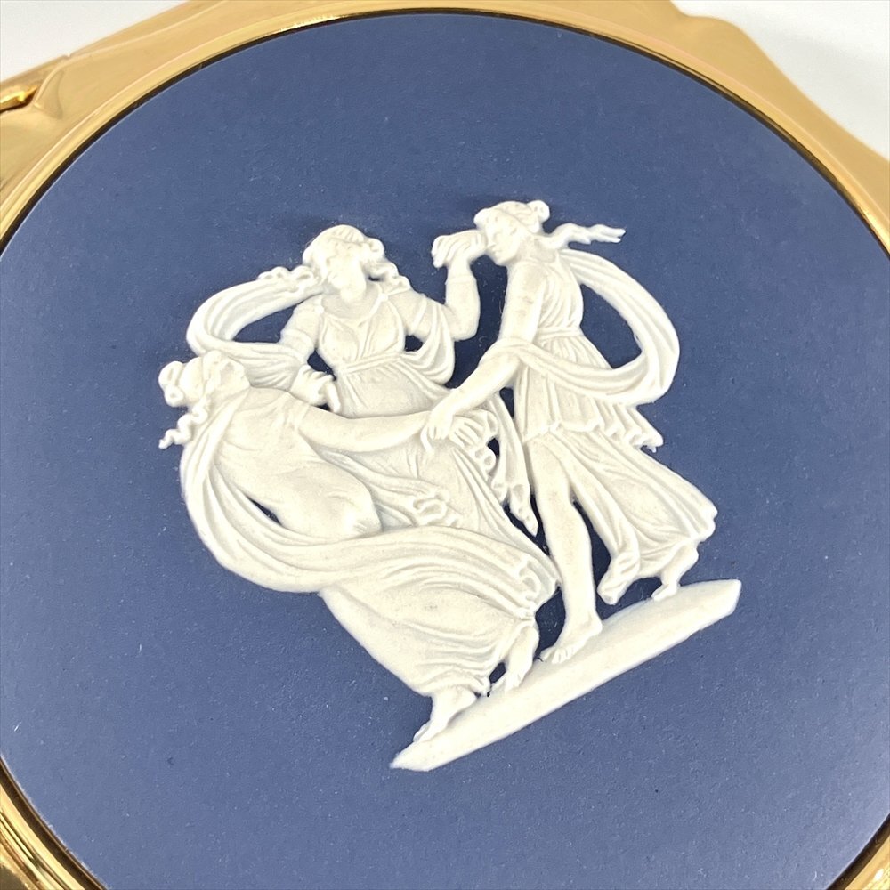 ウェッジウッド WEDGWOOD ストラットン Stratton 手鏡 コンパクトミラー ブルー ゴールド金具 イギリス製 英国 ヴィンテージ小物_画像3