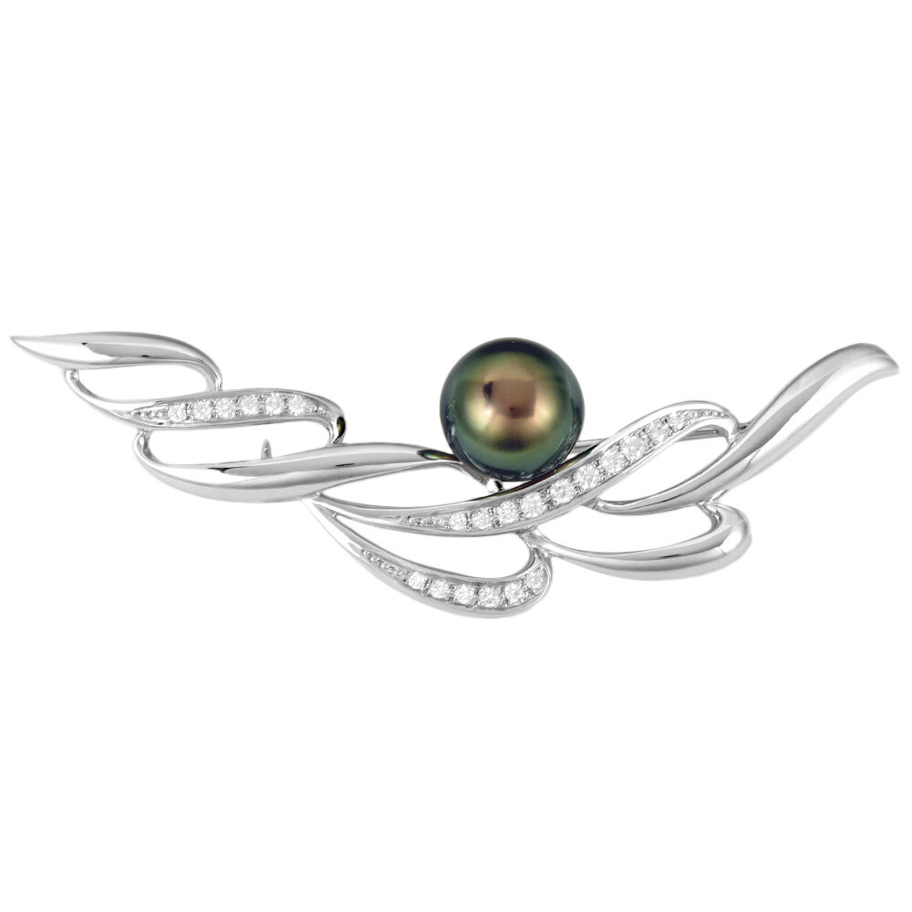 激安正規 ミキモト MIKIMOTO レディース 11.0mm ブラックパール K18WG ダイヤモンド ブローチ その他