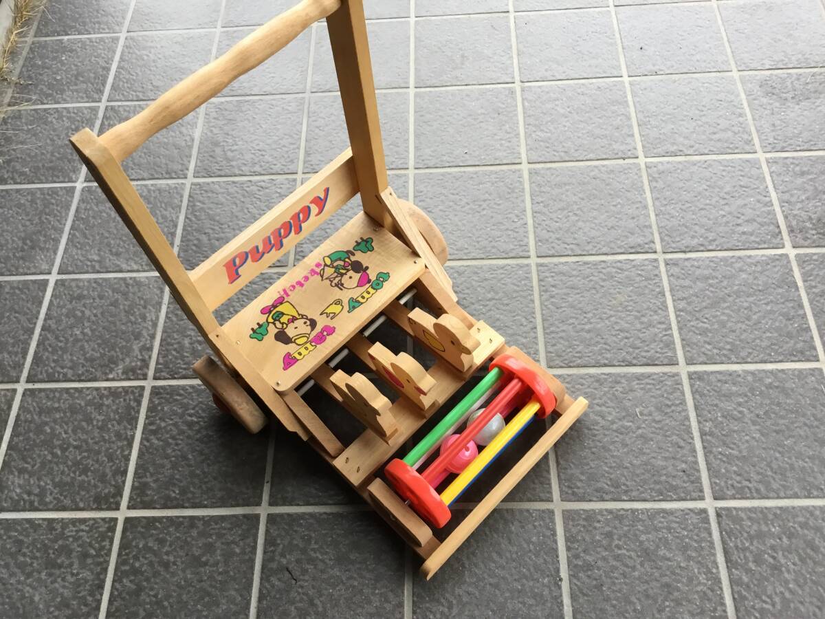  new goods boxed Showa Retro child oriented wooden pushed . car 