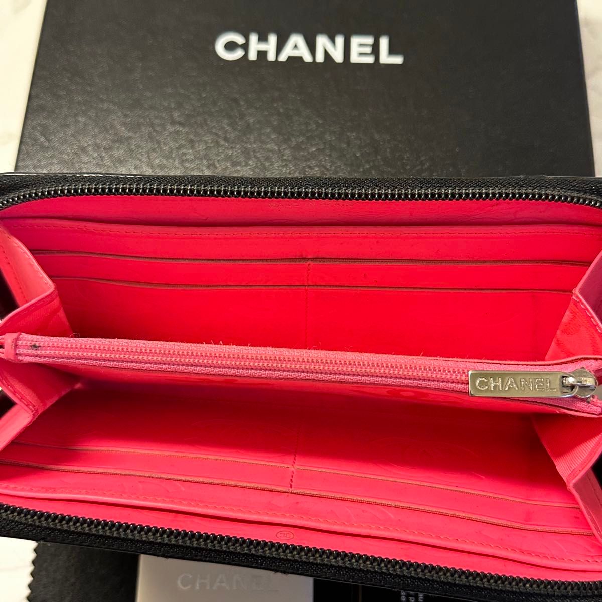 新品同様！ シャネル CHANEL 財布 長財布 カンボンライン ラウンドファスナー