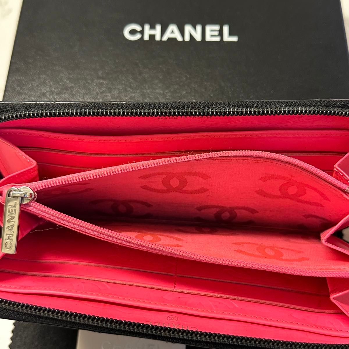 新品同様！ シャネル CHANEL 財布 長財布 カンボンライン ラウンドファスナー