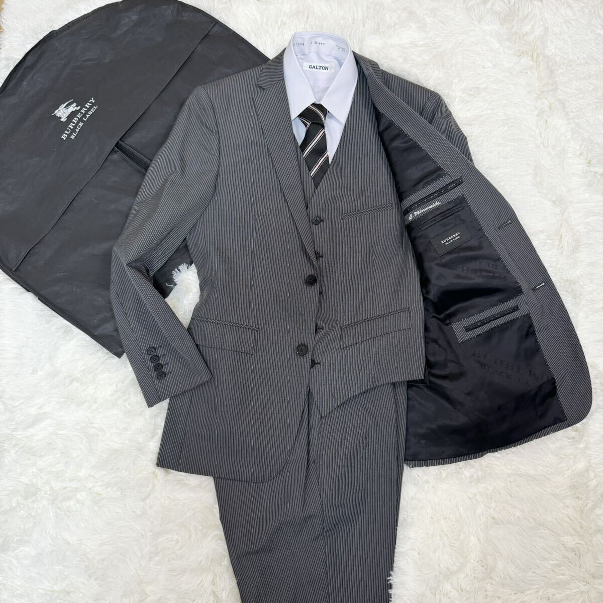  Burberry Black Label BURBERRY BLACK LABEL suit [ pressure volume. 3 piece ] charcoal gray 38R M corresponding stripe jacket through year 