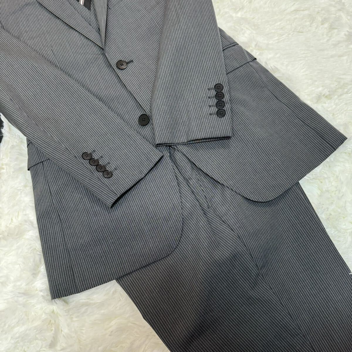  Burberry Black Label BURBERRY BLACK LABEL suit [ pressure volume. 3 piece ] charcoal gray 38R M corresponding stripe jacket through year 