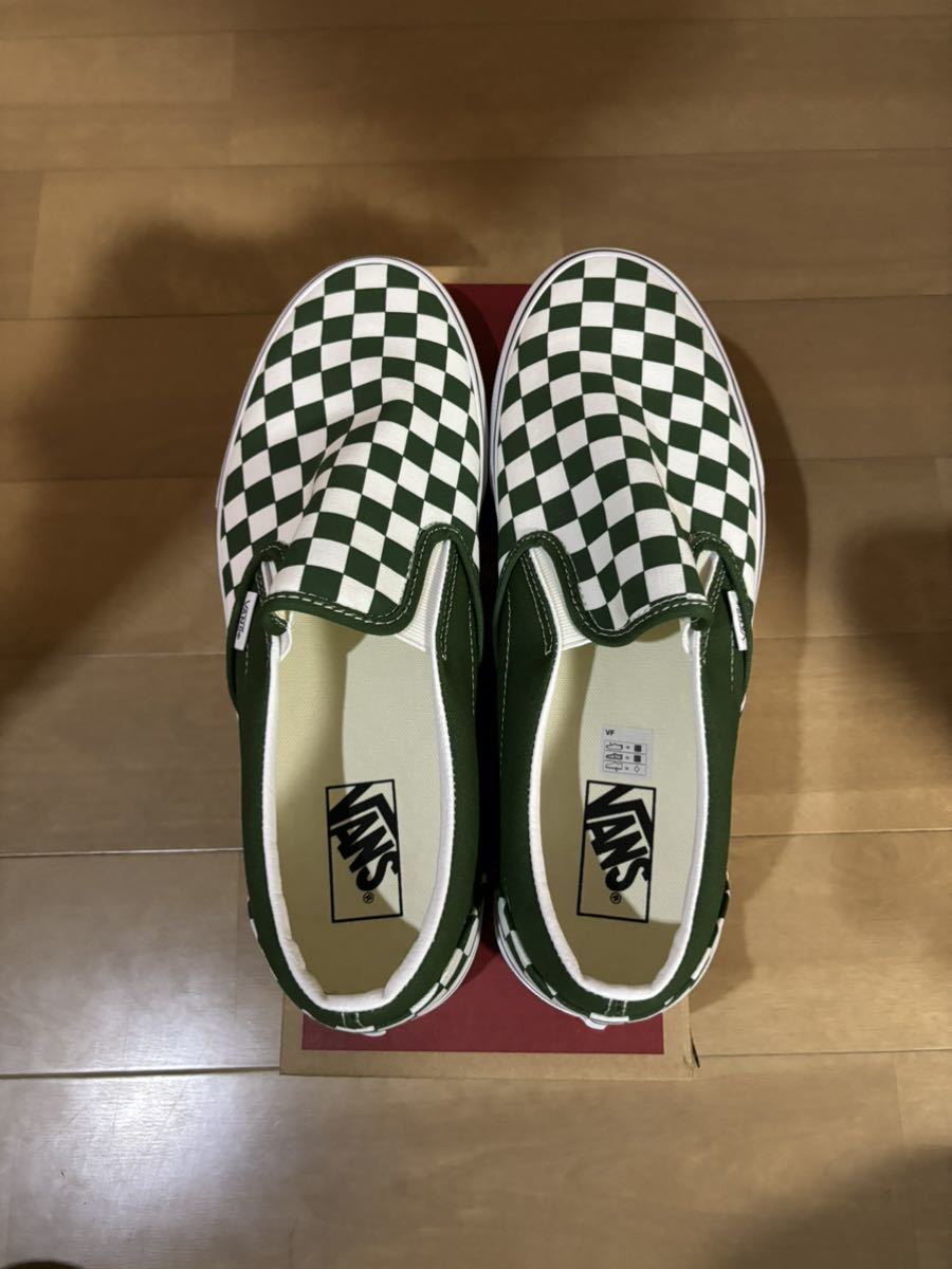 【新品28.5cm】VANS classic slip-on checkerboard バンズ チェッカー スリッポン 緑×白の画像2