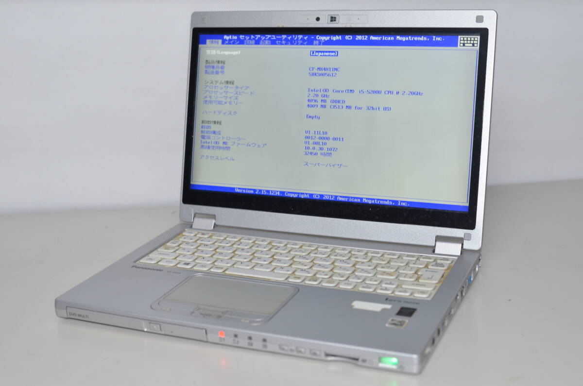ジャンク品ノートパソコン Panasonic CF-MX4H11NC core i5-5200U 12.5インチの画像1