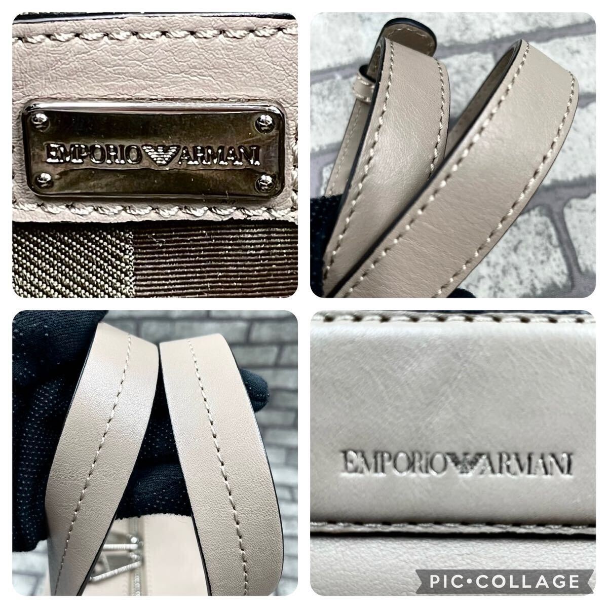 未使用級/大容量●EMPOPIO ARMANI エンポリオアルマーニ メンズ ビジネス トートバッグ 2way ハンド ショルダー ロゴ レザー グレージュ_画像9