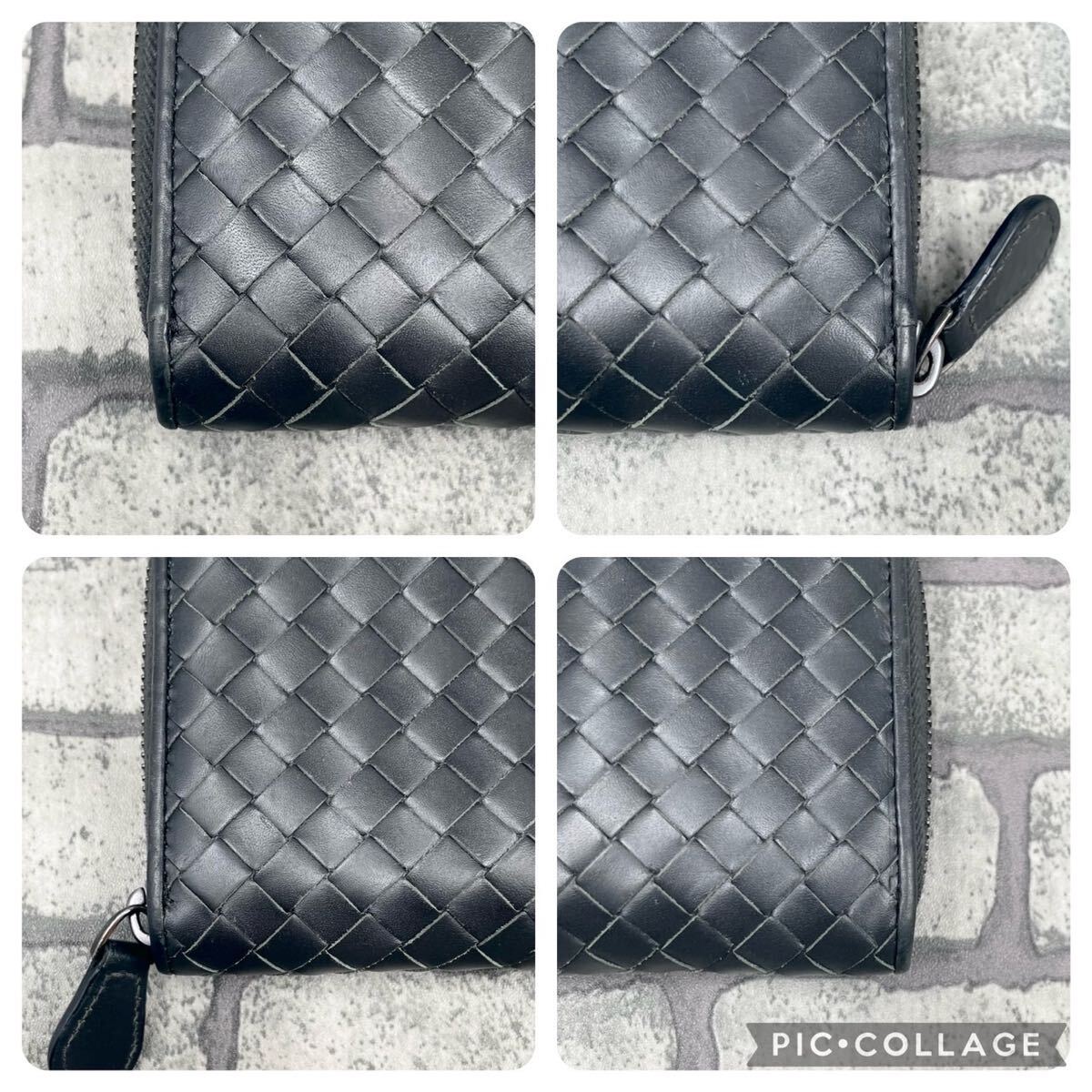 未使用級●BOTTEGA VENETA ボッテガヴェネタ メンズ ビジネス 長財布 ラウンドファスナー イントレチャート 編み込み レザー 本革 グレー_画像6