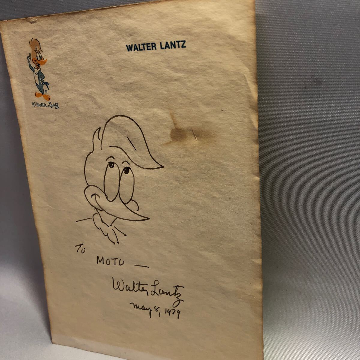 直筆！　Walter Lantz サイン　ウォルターランツ　ウッディーウッドペッカー　ユニバーサル　約13×18.5cm 手紙サイズ_画像3