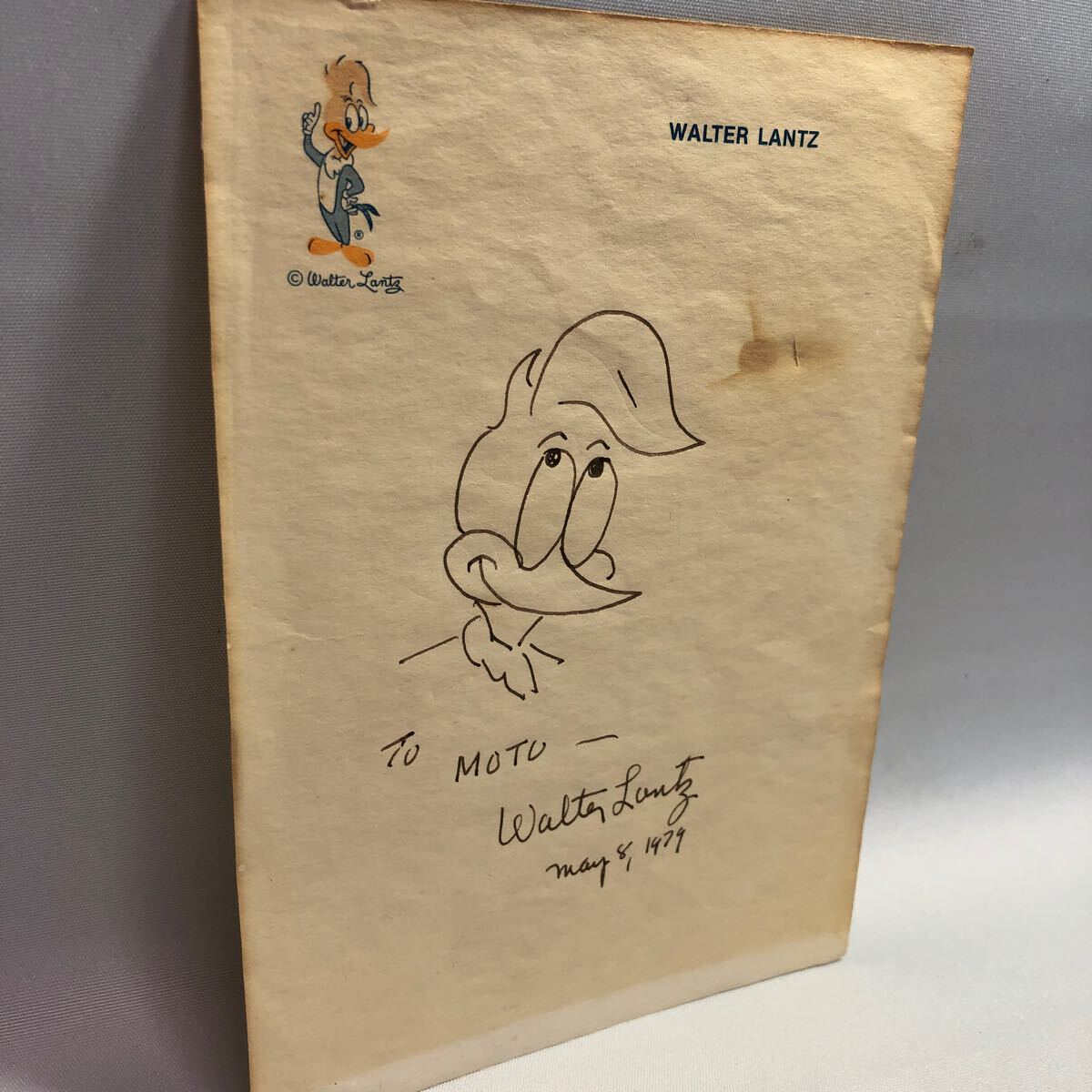 直筆！　Walter Lantz サイン　ウォルターランツ　ウッディーウッドペッカー　ユニバーサル　約13×18.5cm 手紙サイズ_画像2