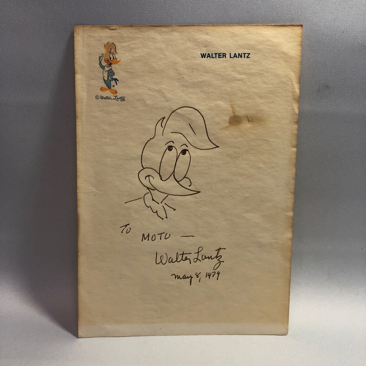 直筆！　Walter Lantz サイン　ウォルターランツ　ウッディーウッドペッカー　ユニバーサル　約13×18.5cm 手紙サイズ_画像1