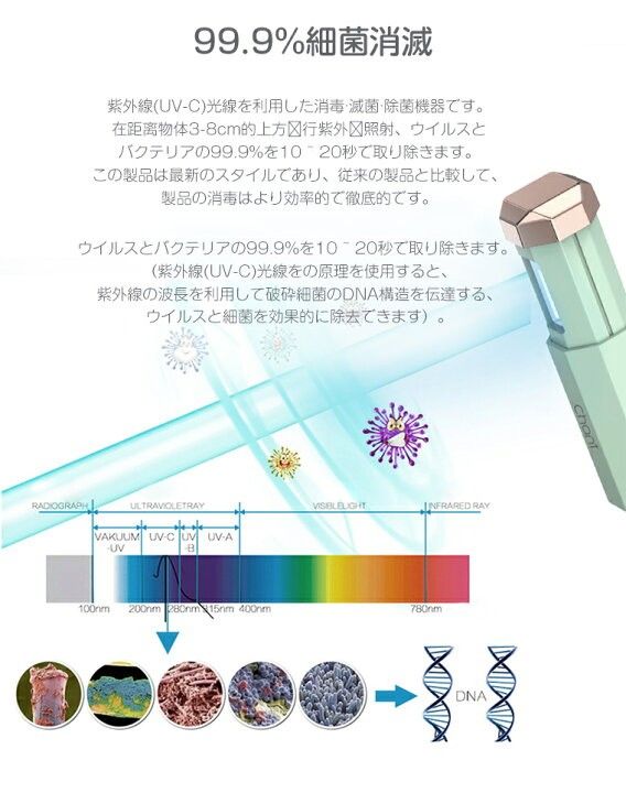 紫外線ランプ LEDライト コンパクト 10秒即効 99%細菌消滅 携帯電話除菌 スマホ 歯ブラシ 紫外線ランプ 