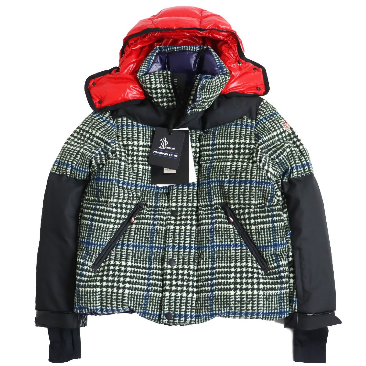 極美品 MONCLER GRENOBLE モンクレール グルノーブル 18-19AW PALU 千鳥格子柄 フーデッド ダウンジャケット グリーン系 2 正規品_画像1