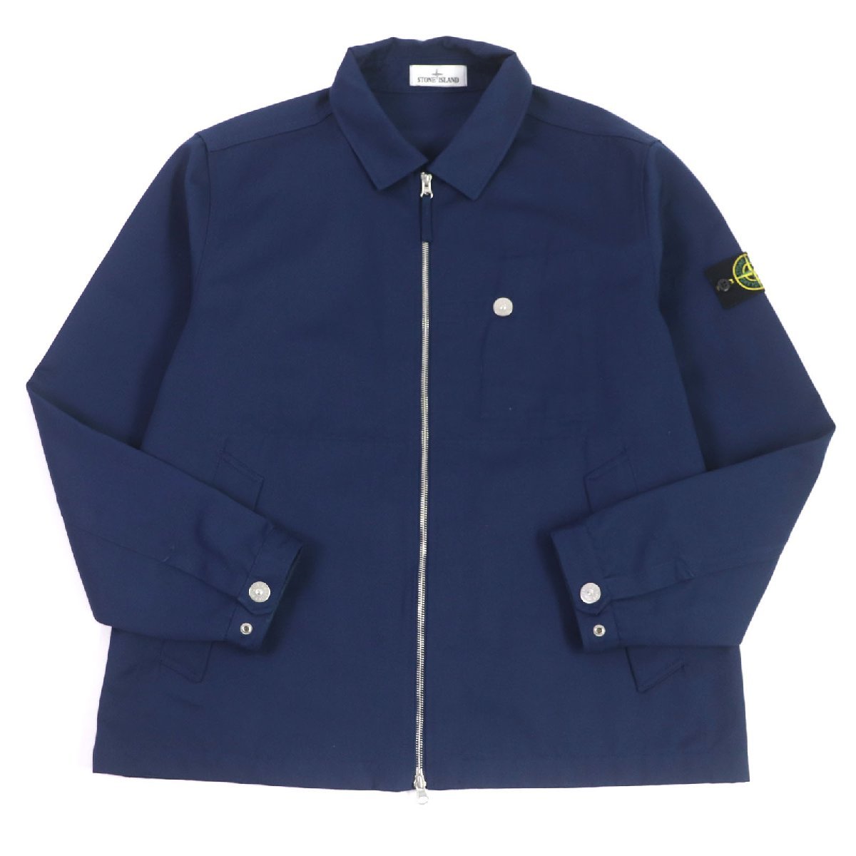 美品 STONE ISLAND ストーンアイランド 22SS 761542528 ロゴワッペン WZIP ワークジャケット カバーオール ブルゾン ブルー XXL 正規品