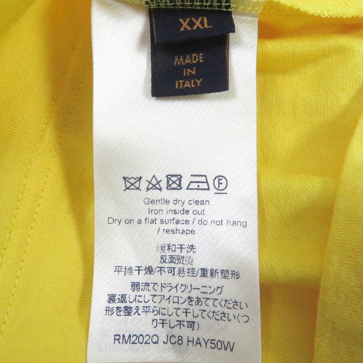 極美品 LOUIS VUITTON ルイヴィトン 2022年製 LVサークルロゴ刺繍 クルーネック 半袖Ｔシャツ イエロー XXL イタリア製 正規品 メンズの画像6