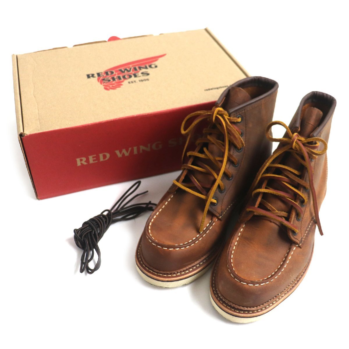 極美品 RED WING レッドウィング 1907 クラシック モック カッパー ラフ&タフ レザー ブーツ ブラウン USA7/UK6 箱付き USA製 メンズ_画像2