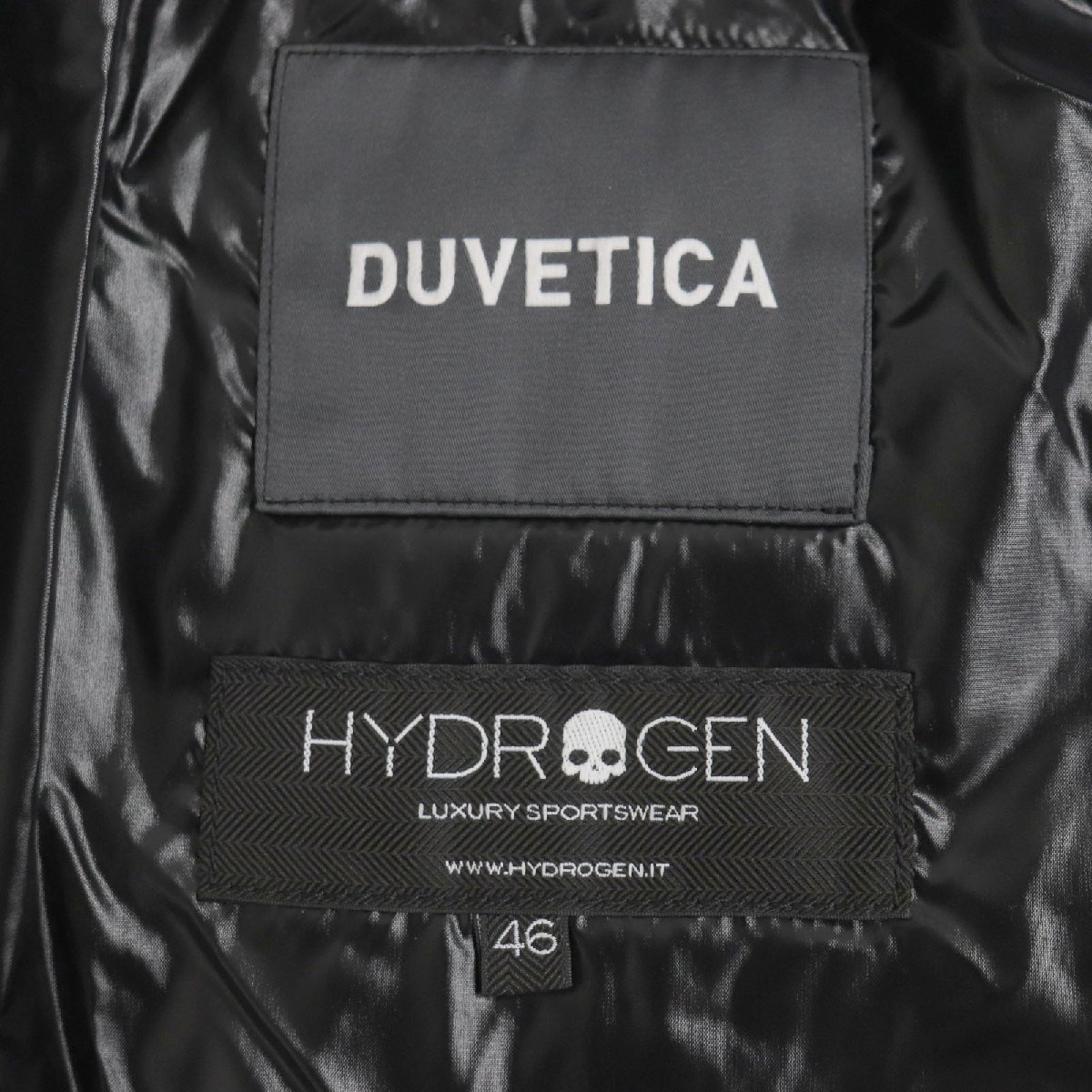 極美品 DUVETICA デュベティカ HYDROGEN フード・ラバーロゴワッペン付 WZIP ダウンジャケット ブラック 46 ブルガリア製 正規品 メンズ_画像8