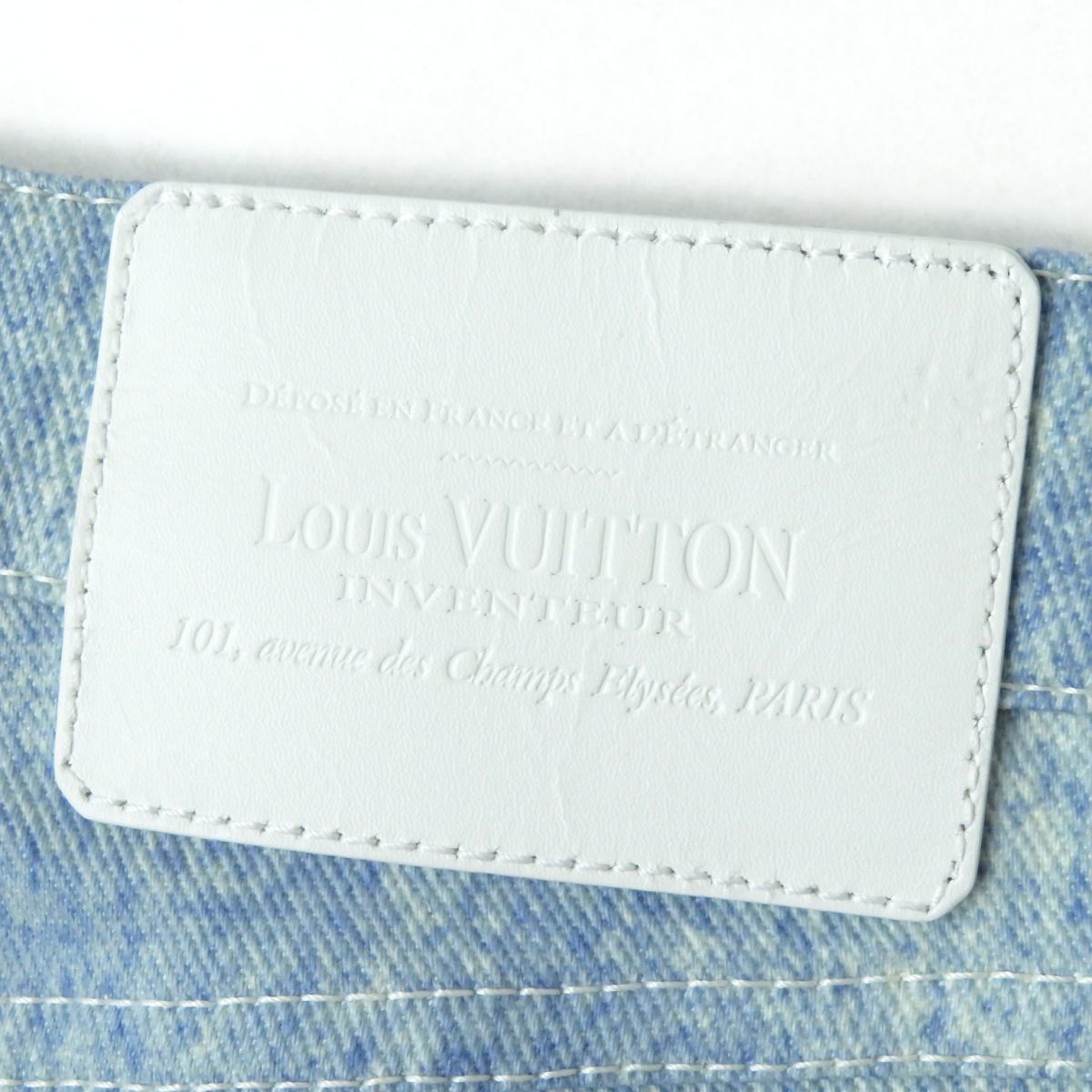  ultimate beautiful goods * regular goods LOUIS VUITTON Louis Vuitton Logo button * leather chi attaching marble color Denim pants jeans lady's 34 Italy made 