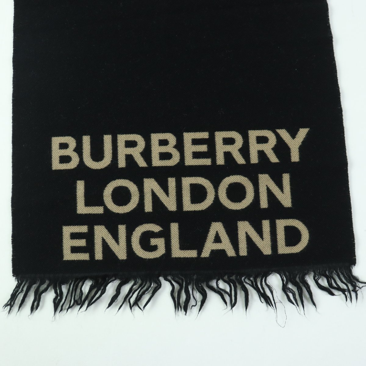 美品 BURBERRY バーバリー 8037416 ウール シルク LOVE マフラー ブラック ホワイト ベージュ 188×33 イタリア製 正規品 レディース_画像3