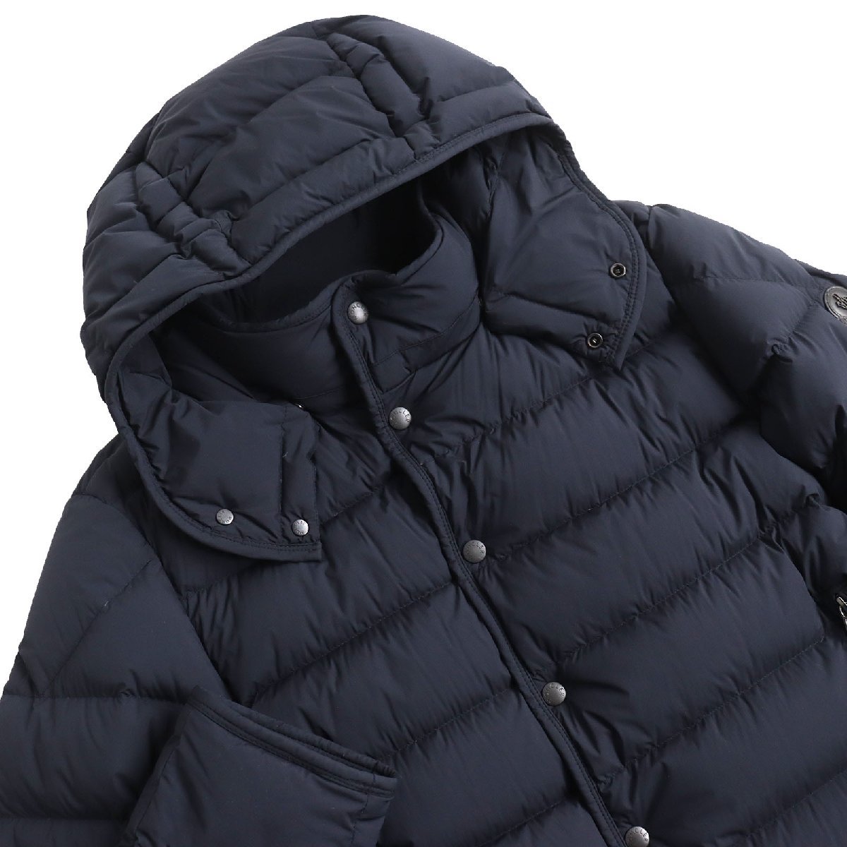 極美品 MONCLER モンクレール NAZAIRE ナザーレ レザーロゴワッペン・フード付き ダウンジャケット ネイビー 3 メンズ_画像4