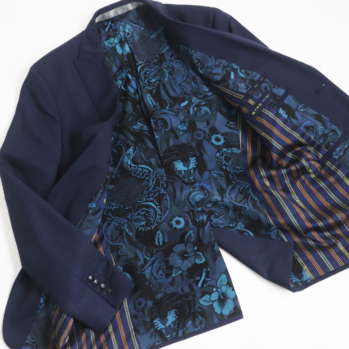  превосходный товар ETRO Etro 2017 год производства шерсть подкладка шелк 100% подкладка peiz Lee рисунок одиночный костюм-тройка выставить темно-синий 46 сделано в Италии стандартный товар мужской 