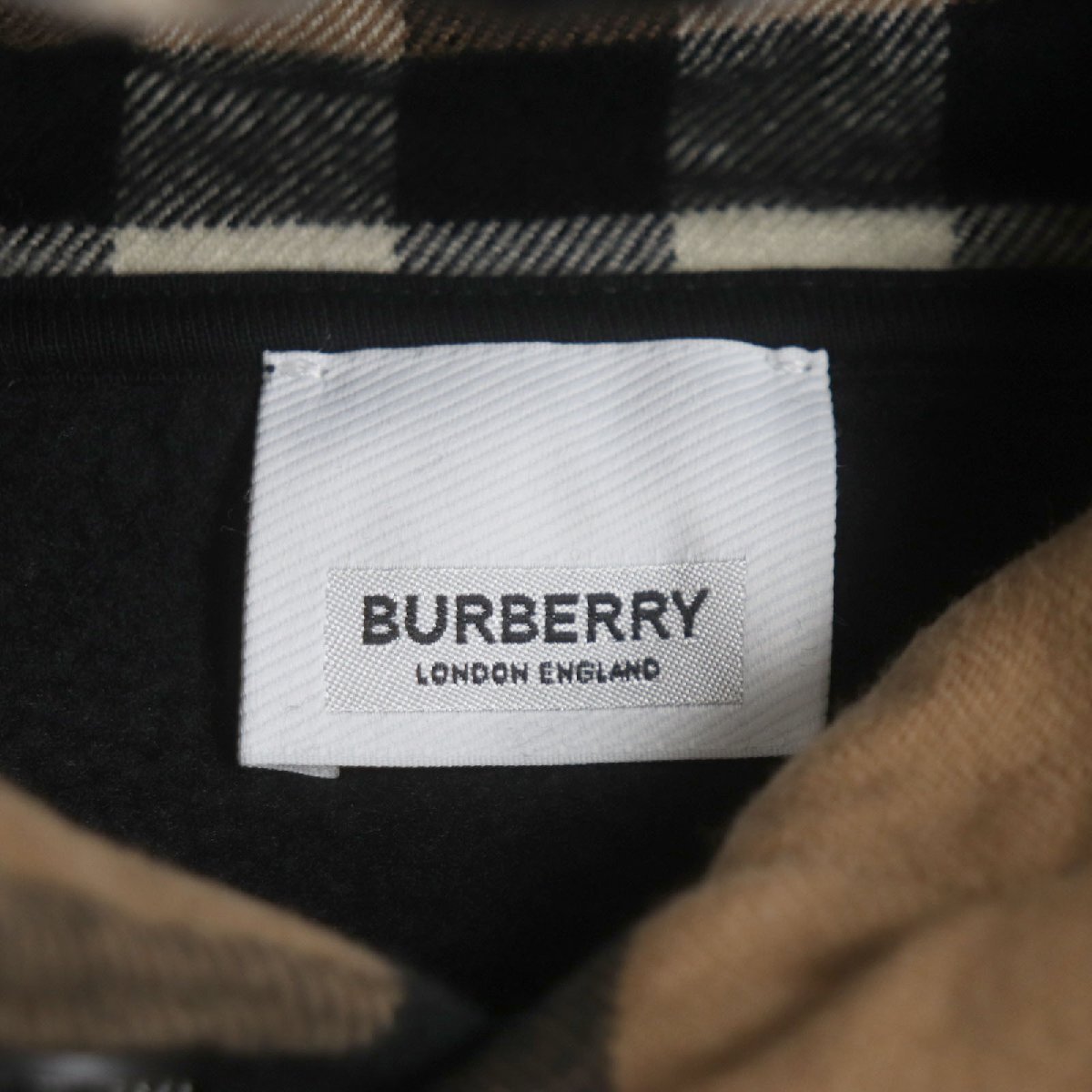 美品 BURBERRY バーバリー 21AW 8045004 ノバチェック コットンブレンド フーディ パーカー ブラック XS 正規品 メンズ_画像5