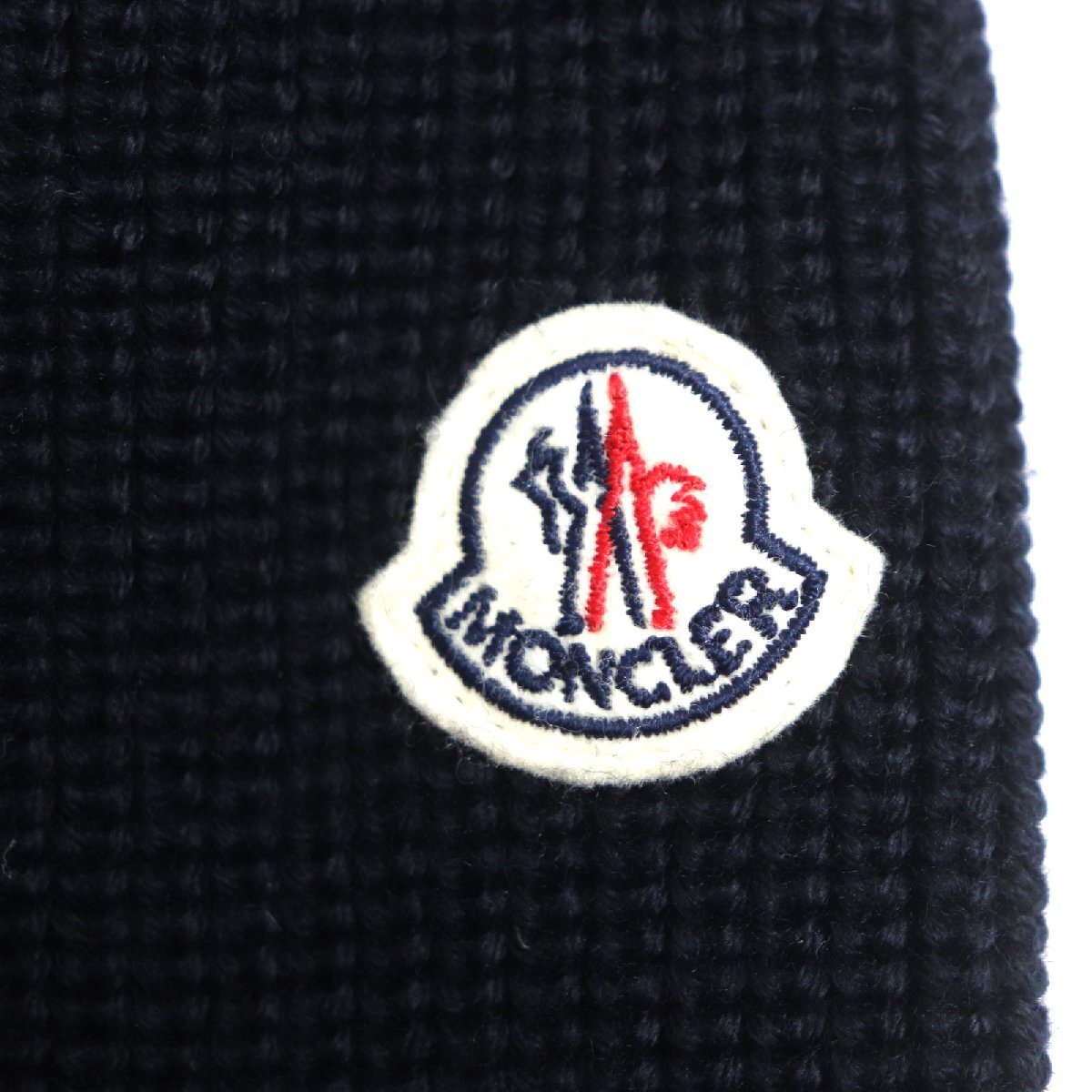 美品 MONCLER モンクレール 2019年製 MAGLIONE ニット切替 フード・ロゴワッペン付き WZIP ダウンジャケット ネイビー L 正規品 メンズ_画像5