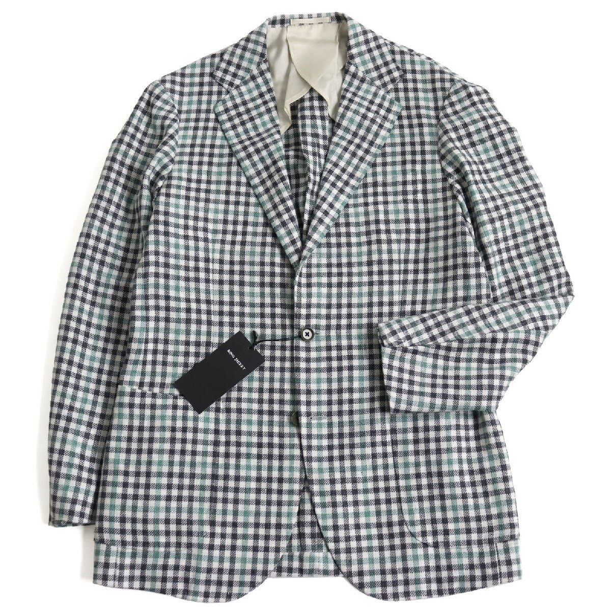 【ドンドン見直し】未使用品 リングジャケット リネン60% シングル テーラードジャケット グレー系 チェック柄 50 日本製 正規品 メンズ
