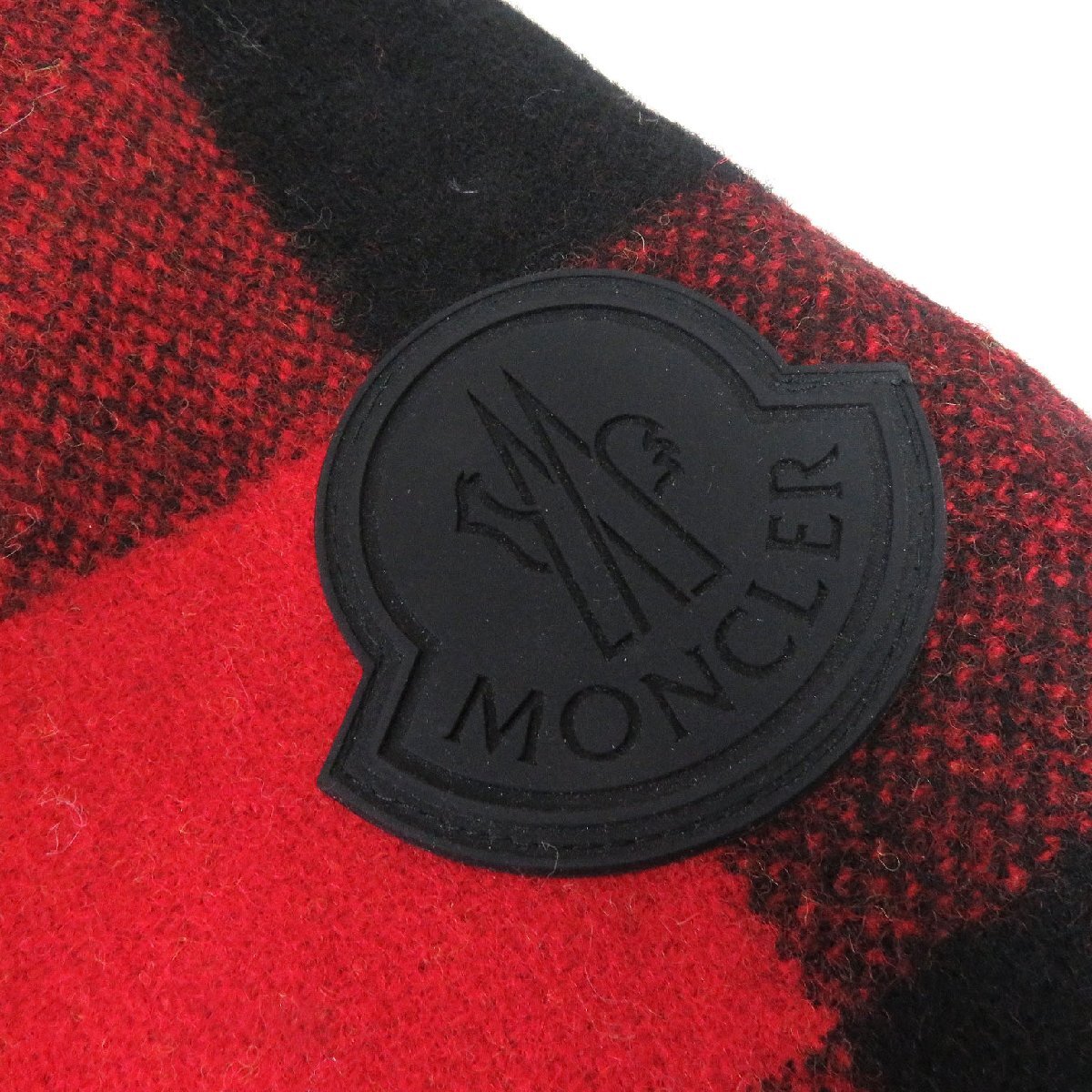 美品 MONCLER モンクレール 20-21AW STECKNADEL HORN ウール チェック柄 ダウンジャケット レッド ブラック 1 イタリア製 正規品 メンズ_画像7