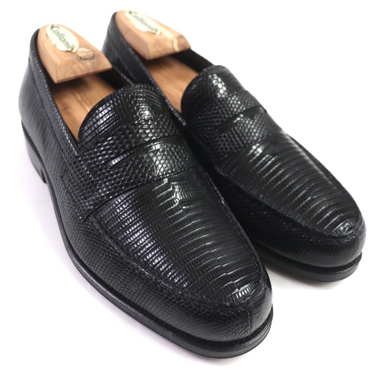 unused goods VCARMINAkarumina Lizard U chip leather shoes Loafer black 5.5 storage bag attaching Spain made men's 