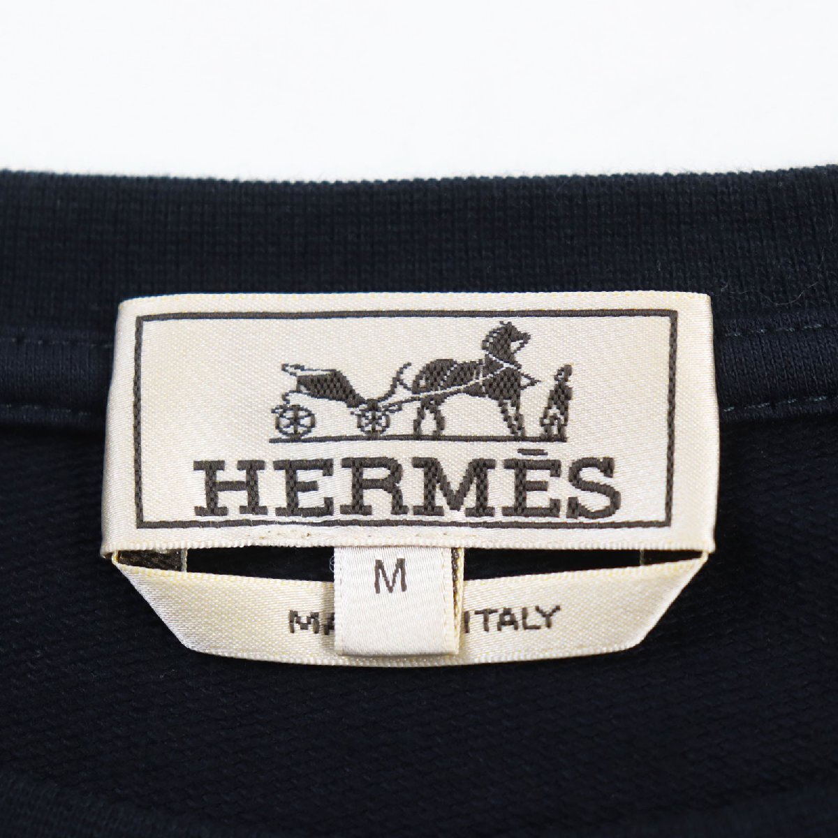 極美品●HERMES エルメス 2020年製 Hロゴステッチ入り 長袖Ｔシャツ カットソー ダークネイビー オレンジ M イタリア製 正規品 メンズ_画像6