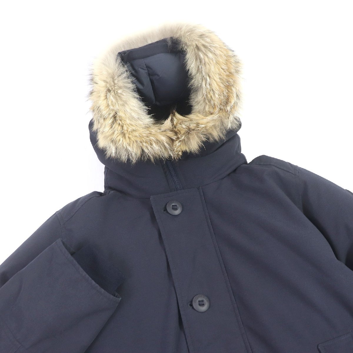 美品□MONCLER モンクレール AURELIEN ダブルジップ ファーフーデッド ダウンジャケット/コート パフィージャケット ネイビー 1 メンズ_画像2