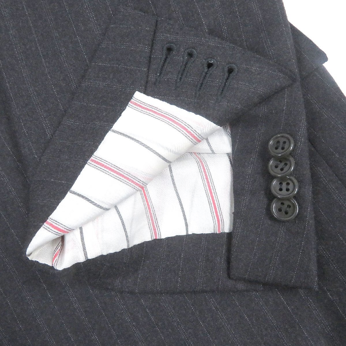 美品□KITON キートン ウール100％ ストライプ柄 シングル ジャケット スラックス スーツ 上下セットアップ ブラック 48 イタリア製 メンズの画像8