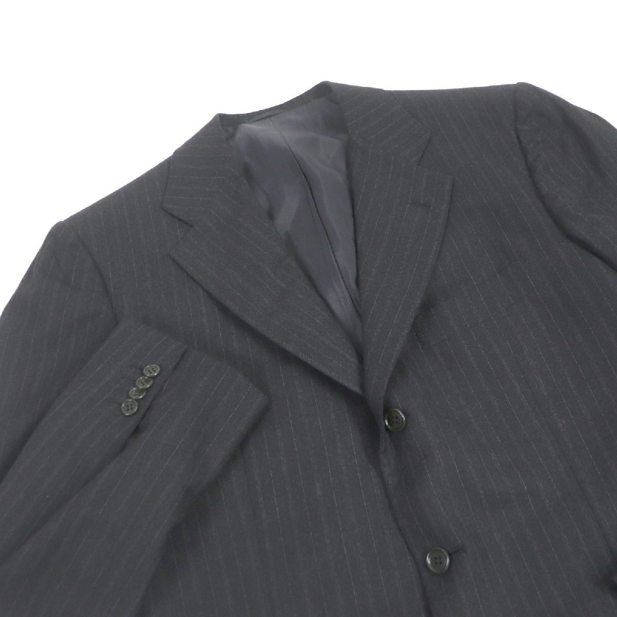 美品□KITON キートン ウール100％ ストライプ柄 シングル ジャケット スラックス スーツ 上下セットアップ ブラック 48 イタリア製 メンズの画像2